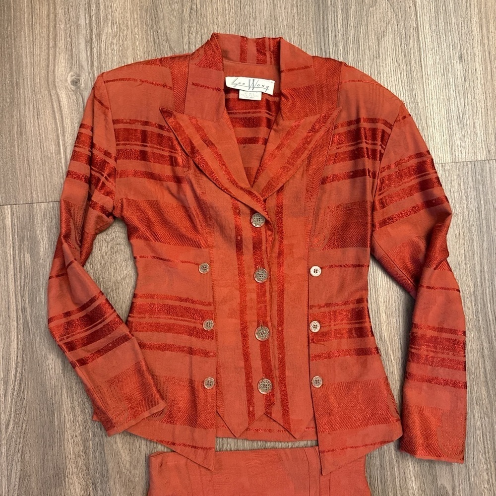 Vintage 1980s Sue Wong Elegant Rust Skirt Set, jacket and skirt small - Picture 3 of 8